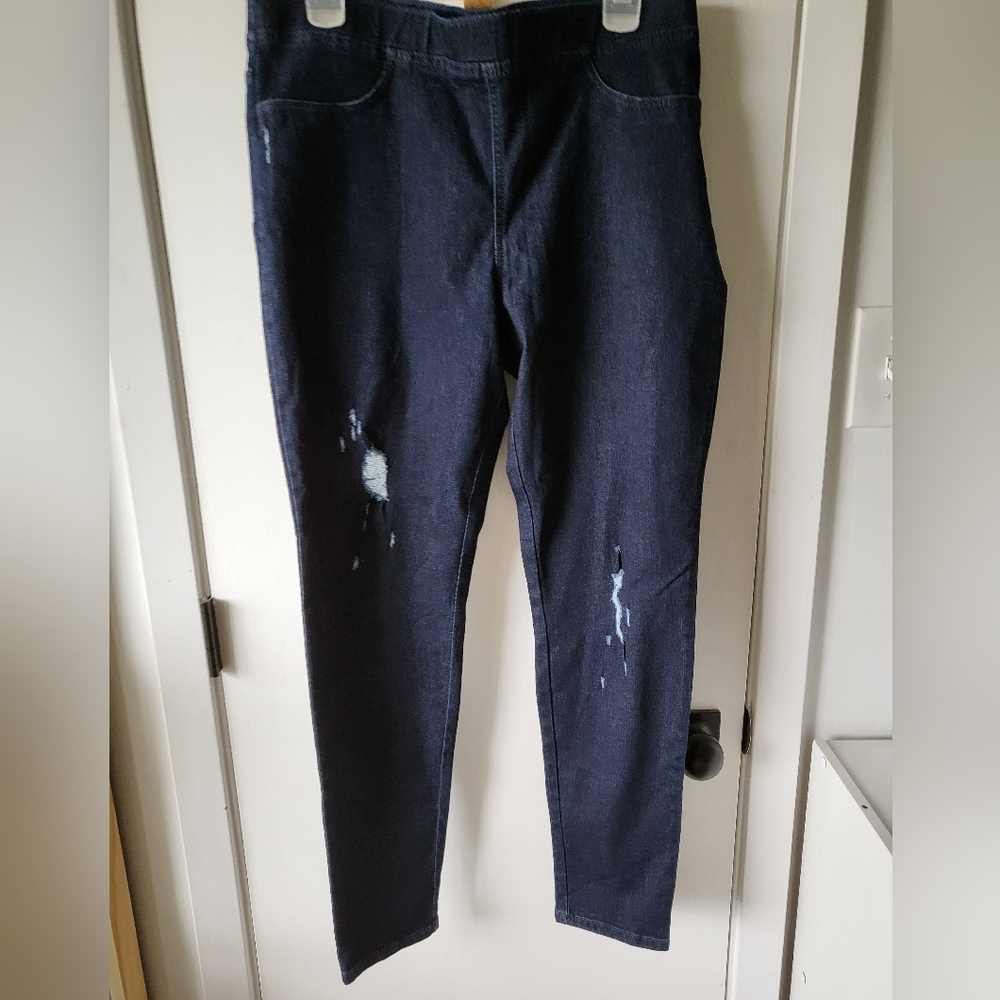 Hue Studio Womens Pull on Denim Jeggings Size L - Picture 2 of 5